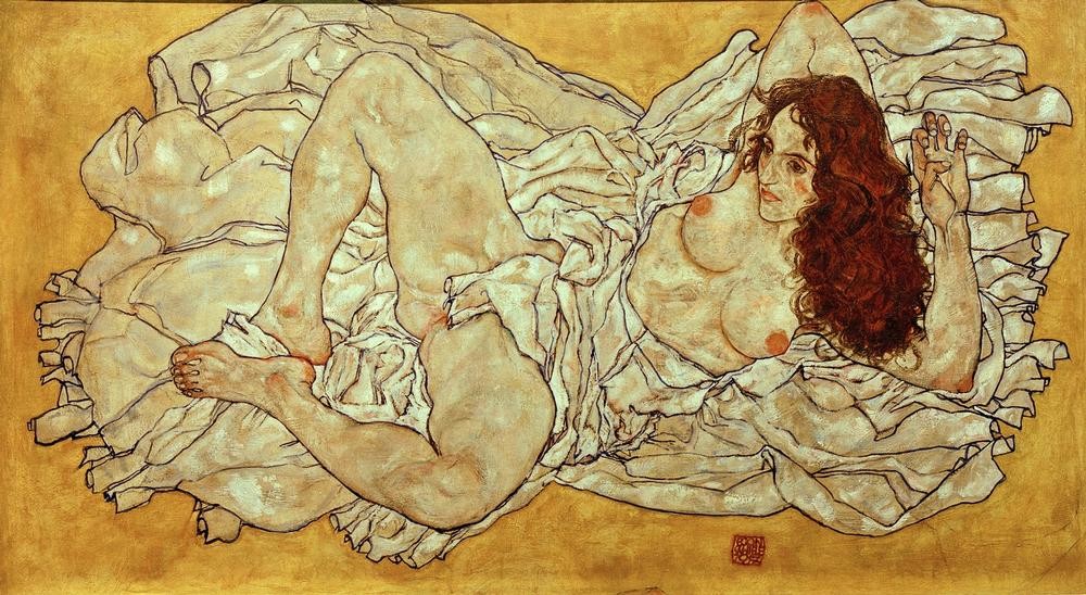 Egon Schiele, Liegende Frau (Erotik,Frau,Akt,Expressionismus,Österreichische Kunst,Liegen)