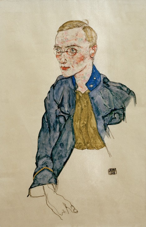 Egon Schiele, Einjährig freiwilliger Gefreiter (Brille,Mann,Mensch,Militär,Soldat,Portrait,Expressionismus,Österreichische Kunst,Erster Weltkrieg,Junger Mann)