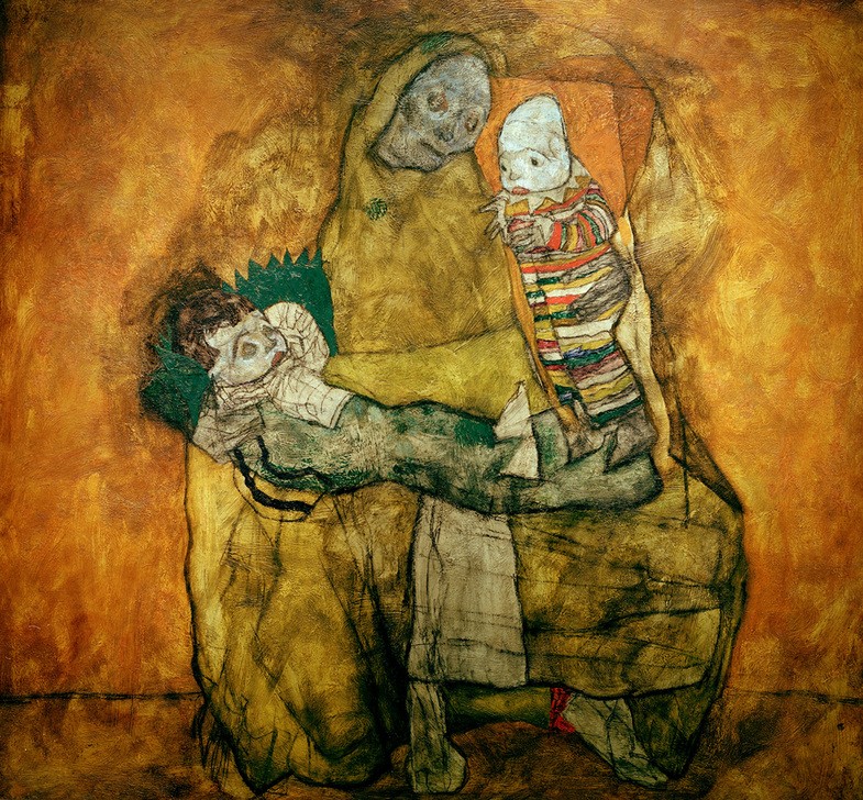 Egon Schiele, Mutter mit zwei Kindern II (Armut,Familie,Gruppenbild,Mensch,Mutter Und Kind,Kleinkind,Portrait,Expressionismus,Österreichische Kunst,Elend)