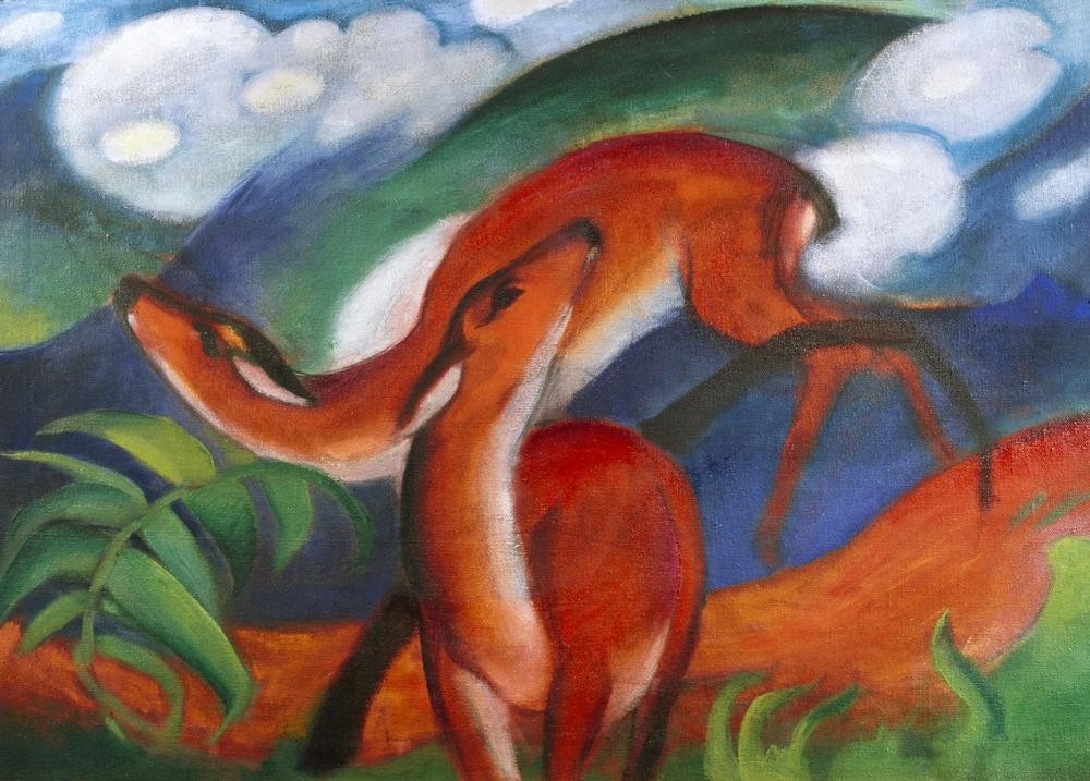 Franz Marc, Rote Rehe II (Deutsche Kunst,Zoologie,Expressionismus,Der Blaue Reiter,Reh,Rotwild)