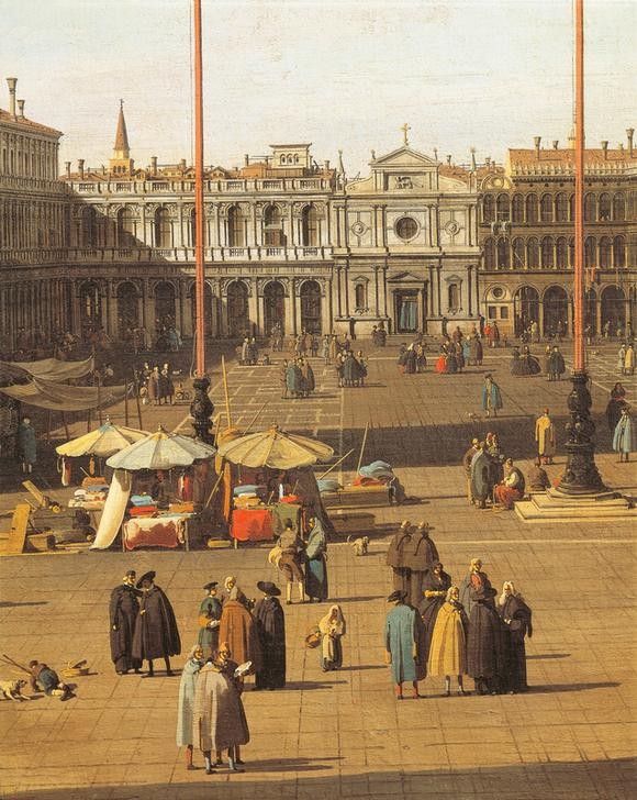 Giovanni Antonio Canaletto, Piazza San Marco from the Basilica towards the church of San Geminiano and the Procuratie Nuove, Venice (Architektur, Wunschgröße, Malerei, Venedig, Städte, Piazza, Prokuratien, Händler, Alltag, Italien, Klassiker, Wohnzimmer, bunt)