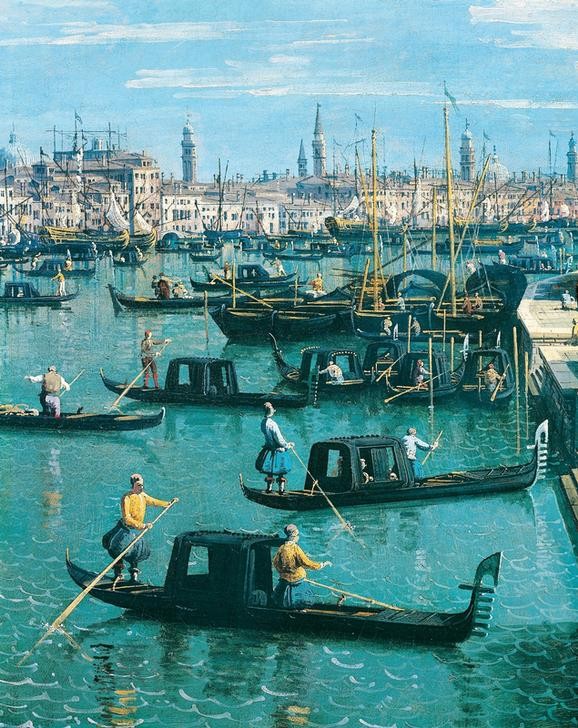 Giovanni Antonio Canaletto, The Basin of San Marco (Architektur, Wunschgröße, Panorama, Malerei, Venedig, Städte, Lagune, Kirchtürme,  Vedute, Gondeln, Boote, Alltag, Italien, Klassiker, Wohnzimmer, bunt)