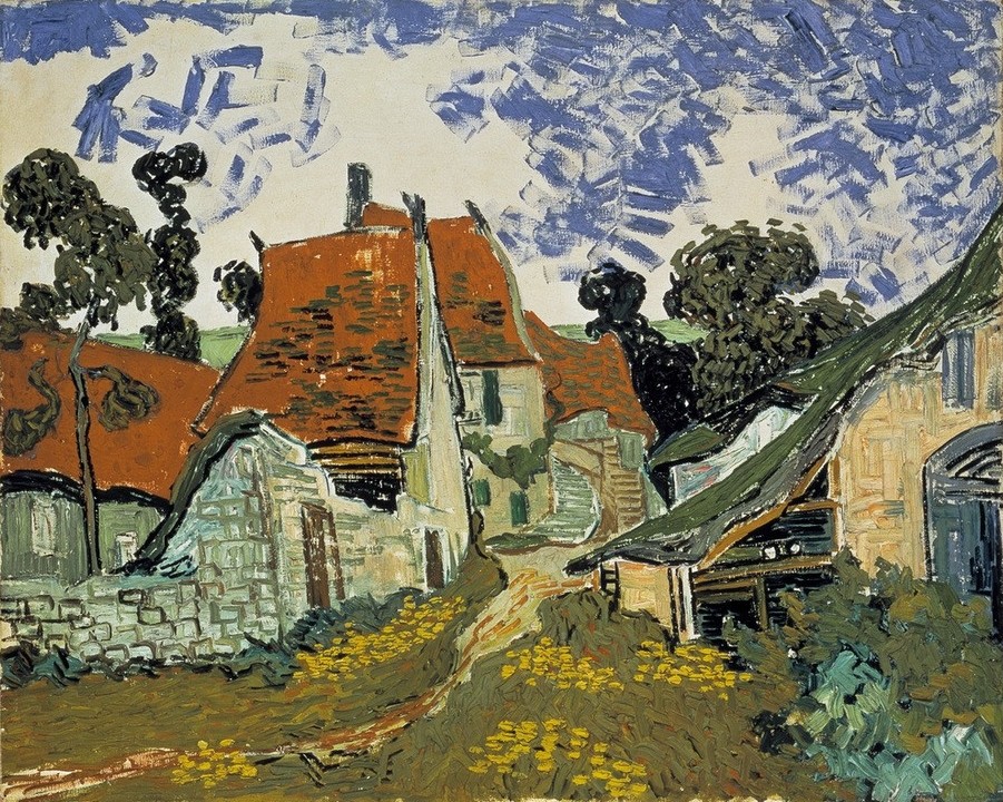 Vincent van Gogh, Dorfstraße in Auvers (Architektur,Bauernhaus,Dorfstrasse,Dorf,Architekturdarstellung,Niederländische Kunst)