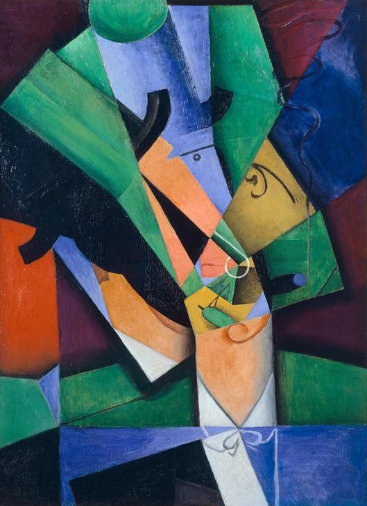Juan Gris, The smoker (Mann, Raucher, Zigarre,  geometrische Muster, Kubismus,  Klassische Moderne, Malerei, Wohnzimmer, Wunschgröße, bunt)