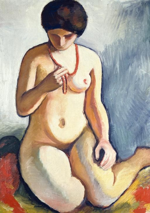 August Macke, Nude with Coral Necklace (Expressionismus,Tag,Koralle,Sitzen,Collier)