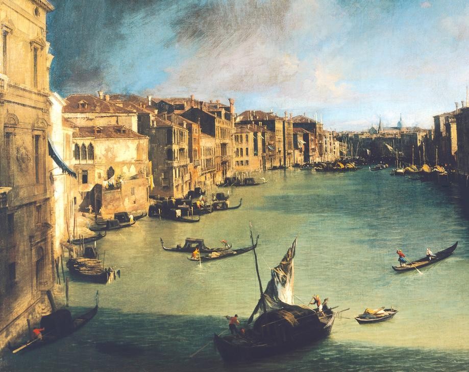 Giovanni Antonio Canaletto, Canal Grande (Architektur, Wunschgröße,   Malerei, Venedig, Städte, Canal Grande, Vedute, Gondeln, Boote, Alltag, Italien, Klassiker, Wohnzimmer, bunt)