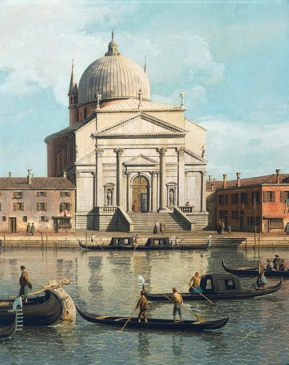 Giovanni Antonio Canaletto, The Churches of the Redeemer and St James, Venice (Architektur, Wunschgröße, Malerei, Redentore-Kirche, Palladio, Venedig, Städte, Lagune, Kuppel, Vedute, Gondeln, Boote, Alltag, Italien, Klassiker, Wohnzimmer, bunt)