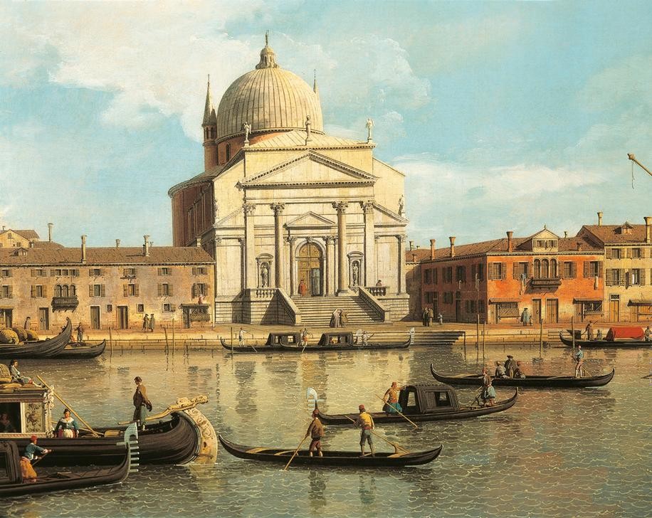 Giovanni Antonio Canaletto, The Churches of the Redeemer and St James, Venice (Architektur, Wunschgröße, Malerei, Redentore-Kirche, Palladio, Venedig, Städte, Lagune, Kuppel, Vedute, Gondeln, Boote, Alltag, Italien, Klassiker, Wohnzimmer, bunt)