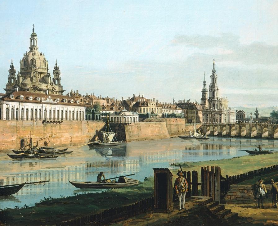 Bernardo Bellotto, Dresden (Dresden, Fluss, Elbe, Brücke,  Architektur, Gebäude, Vedute, historische Stadt, Rokoko, Malerei, Wohnzimmer, Wunschgröße, Klassiker, bunt)