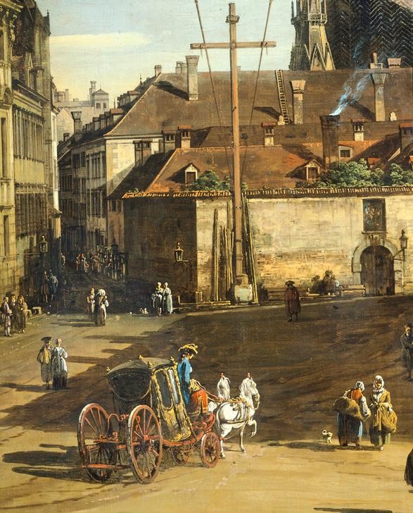 Bernardo Bellotto, Lobkowitzplatz in Vienna (Platz, Jutsche, Alltagsszene, Wien, Architektur, Gebäude, Vedute, mittelalterliche Stadt,  historisch, Rokoko, Malerei, Wohnzimmer, Wunschgröße, Klassiker, bunt)