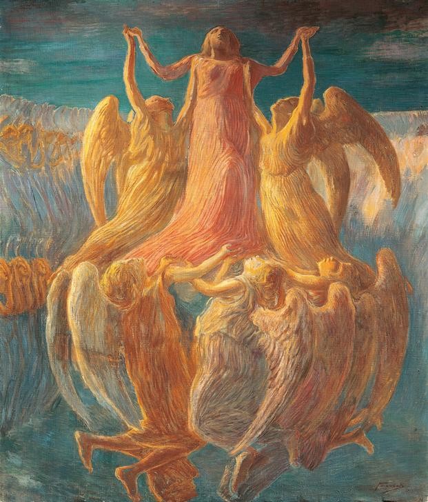 Gaetano Previati, Assumption (Engel, Maria Himmelfahrt, Übernahme, Symbolismus, Malerei, Klassische Moderne, Wunschgröße, Wohnzimmer, Schlafzimmer)