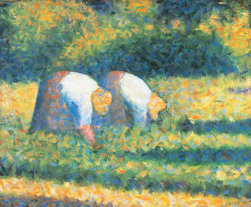 Georges Seurat, Farmers at work (Tag,Feld,Strauch,Sonnenlicht,Jäten,Postimpressionismus,Horizontale)