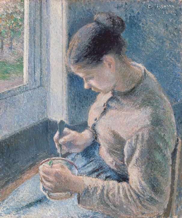 Camille Pissarro, The breakfast (Kaffee,Impressionismus,Trinken,Frühstück,Portrait,Tag,Sitzen,Vormittag)