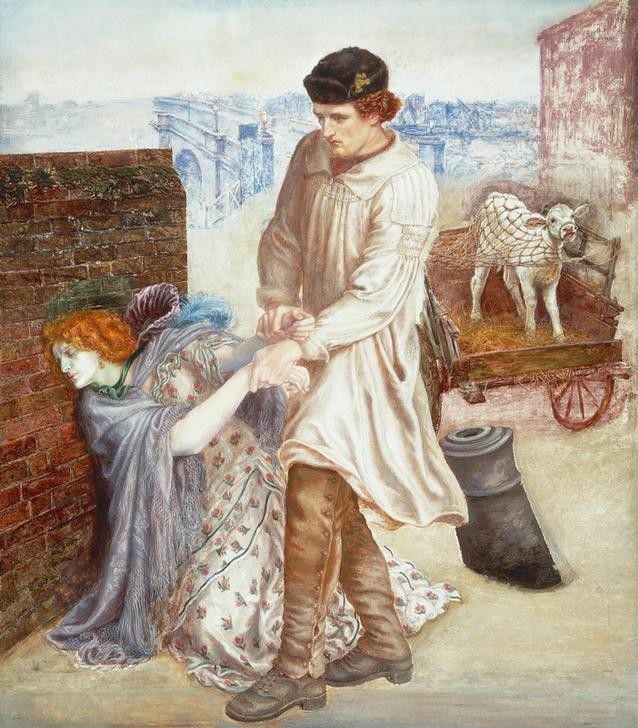 Dante Gabriel Rossetti, Found (Konflikt, Liebe, Versteck, Frau, Mann, Gewalt, Kalb,      Fuhrwerk, Zorn, Symolismus, Klassiker, Wunschgröße, Wohnzimmer,)