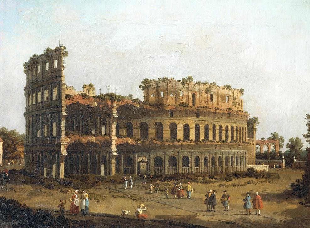 Giovanni Antonio Canaletto, The Colosseum (Architektur, Ruine, Rom, Italien, Städte, Arena, Antike, Sehenswürdigkeiten, Kolosseum, Wunschgröße, Malerei, Venedig, Städte, Italien, Klassiker, Wohnzimmer, bunt)