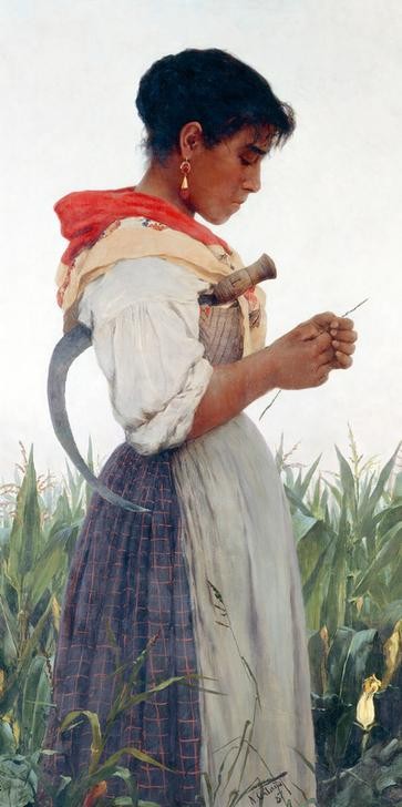 Nazzareno Orlandi, Er liebt mich, er liebt mich nicht (GESCHICHTE, KUNST, GRAS, TAG, IDYLLE, KLEID)