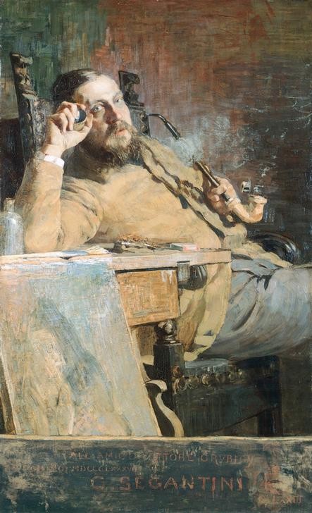 Giovanni Segantini, Vittorio Grubicy de Dragon (Portrait, Mann, Pfeife, Künstler, Maler, Rauchen, Persönlichkeiten, Realismus, Malerei, klassische Moderne, Wunschgröße, Wohnzimmer)