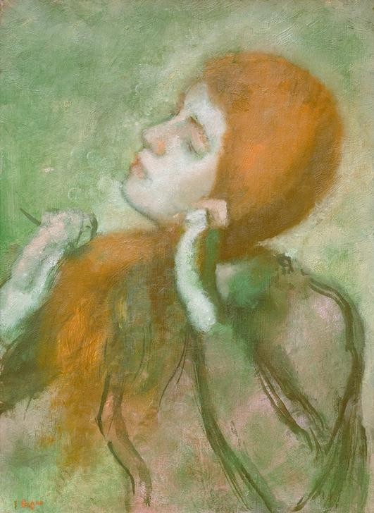 Edgar Degas, Frau beim Kämmen (Frau,Haarpflege,Impressionismus,Portrait,Französische Kunst,Rote Haare,Brustbild,Haarekämmen)