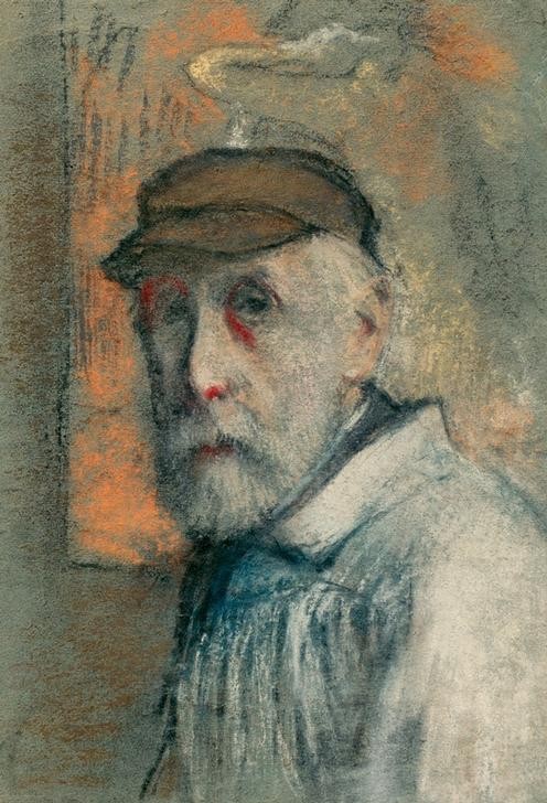 Edgar Degas, Selbstbildnis (Künstler,Maler (Künstler),Mann,Impressionismus,Selbstbildnis,Portrait,Französische Kunst,Brustbild,Person,Mütze)