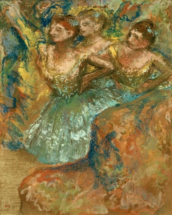 Edgar Degas, Tänzerinnengruppe (Ballett,Musik,Tänzerin,Tanz,Theater,Impressionismus,Französische Kunst,Warten,Corps De Ballet,Ballerina)