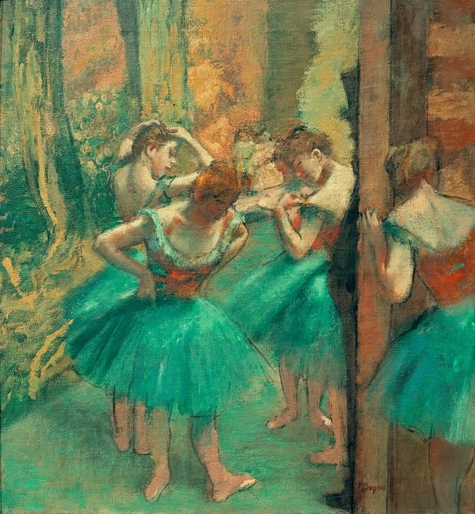 Edgar Degas, Danseuses en rose (Ballett,Musik,Tänzerin,Tanz,Theater,Impressionismus,Französische Kunst,Corps De Ballet,Grün,Rosa (Farbe))