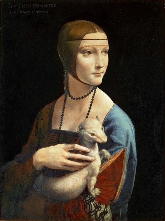 Leonardo da Vinci, Die Dame mit dem Hermelin (junge Frau, Hermelin, Halskette, Eleganz, Portrait, Renaissance, Klassiker, Malerei, Wunschgröße, Wohnzimmer, Treppenhaus)