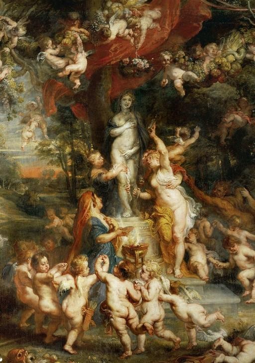 Peter Paul Rubens, Das Venusfest (Engel,Feste,Flämische Kunst,Früchte,Kind,Kult,Liebe,Mythologie,Standbild,Tänzer,Tanz,Barock,Akt,Putto,Satyr,Geschlechtsverkehr,Niederländische Kunst,Genius,Erotische Kunst,Sexualität,Göttin,Amorette,Gott,Blume,Brandopfer,Gefühl (Stimmung),Erregung,Griechi)