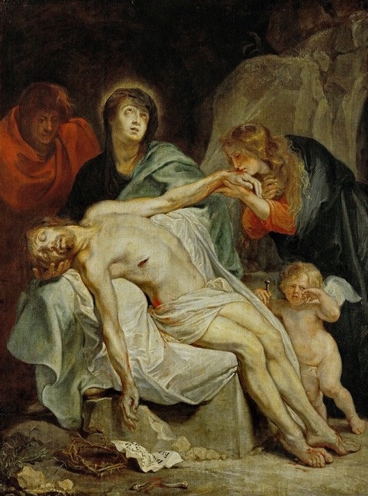 Anthonis van Dyck, Die Beweinung Christi (Christentum, Christus, Leiche Tod, Trauer, Maria, Maria Magdalena, Handkuss, Neues Testament, Bibel, Totenklage, Pieta,  Barock, Klassiker, Wunschgröße, Wohnzimmer)