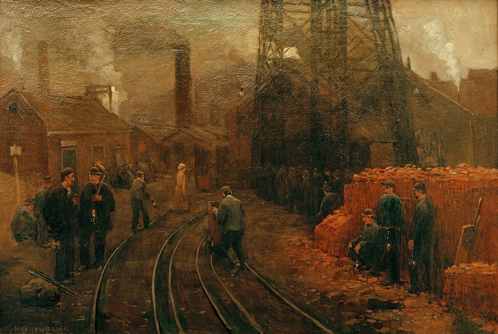 Herman Heijenbrock, Vor der Schicht (Arbeiter,Bergbau,Geschichte,Industrie,Technik,Niederländische Kunst,Schicht,Pyrit,Schichtwechsel)