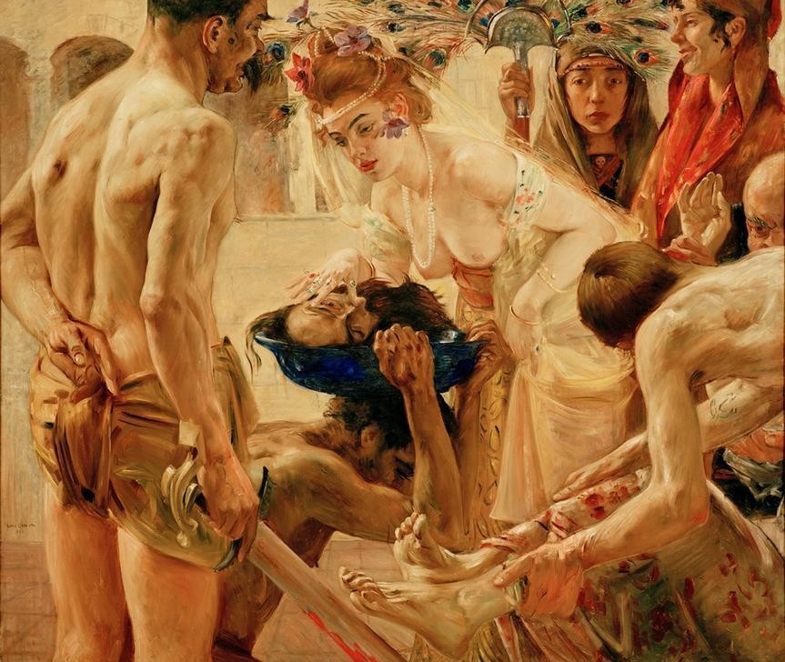 Lovis Corinth, Salome (Christentum,Deutsche Kunst,Enthaupten,Hinrichtung,Religion,Szene,Theater,Impressionismus,Dekollete,Busen,Neues Testament,Bibel,Henker,Nekrophilie)