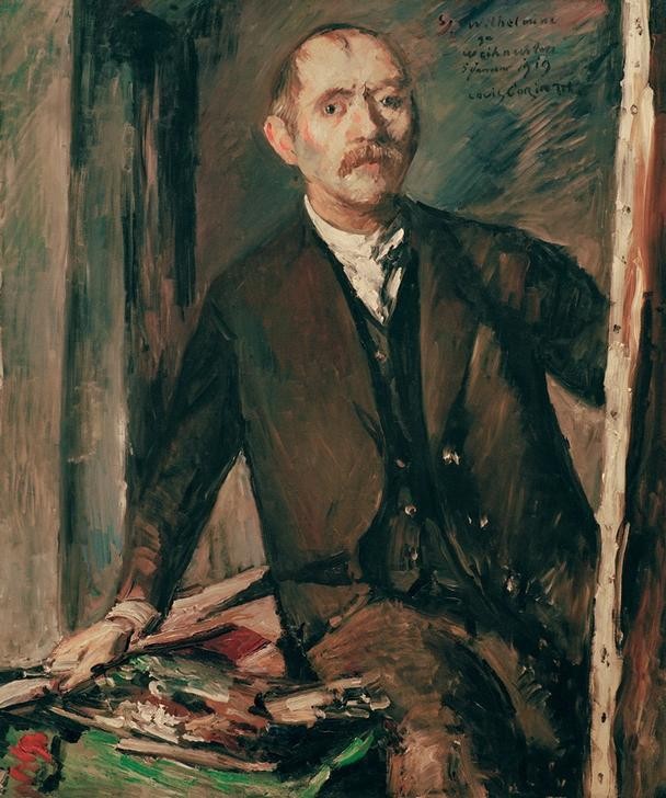 Lovis Corinth, Selbstbildnis vor der Staffelei (Deutsche Kunst,Grafiker,Künstler,Maler (Künstler),Mann,Staffelei,Impressionismus,Selbstbildnis,Künstler Bei Der Arbeit,Portrait,Person)