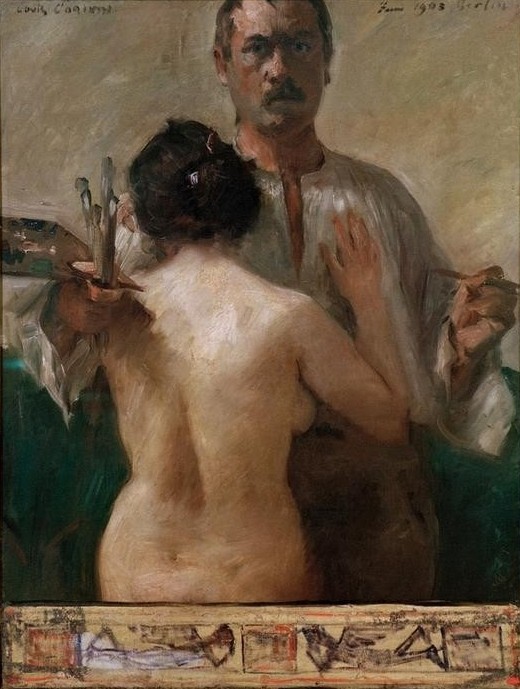 Lovis Corinth, Selbstporträt mit Rückenakt (Deutsche Kunst,Grafiker,Frau,Künstler Und Modell,Künstler,Maler (Künstler),Mann,Impressionismus,Selbstbildnis,Akt,Portrait,Rückenfigur,Person)