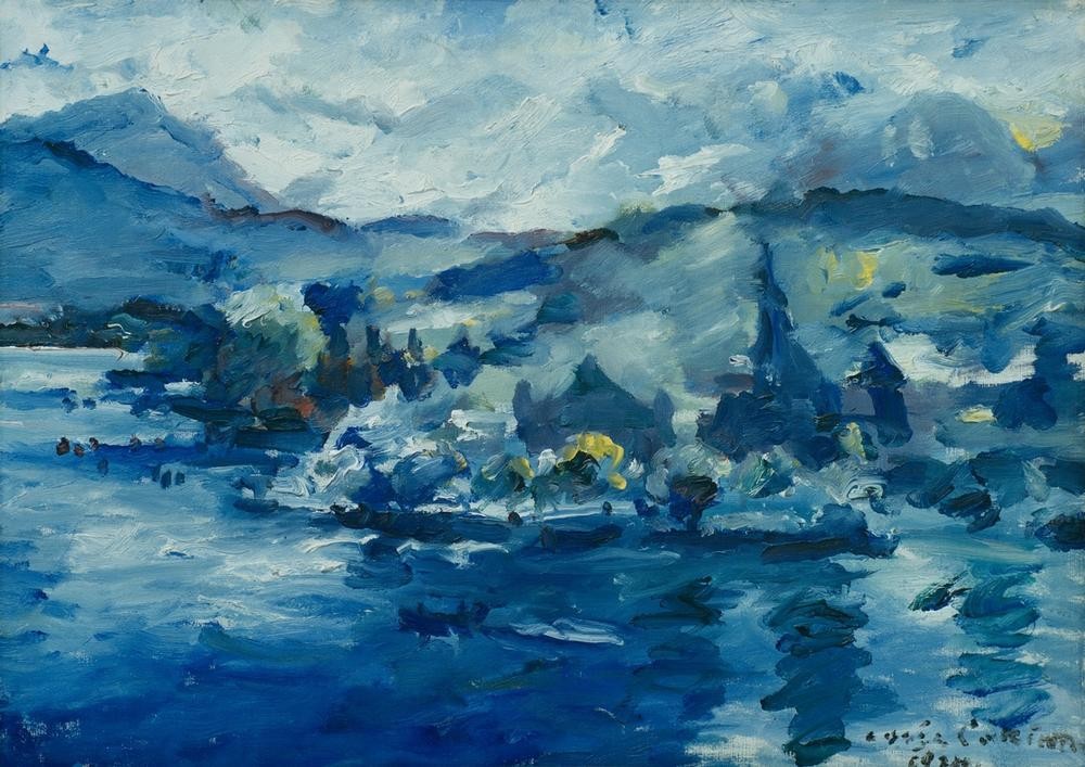 Lovis Corinth, Luzerner See am Nachmittag (Deutsche Kunst,Landschaft,Schiff,Tageszeiten,Nachmittag,Impressionismus,See,Binnenschiffahrt,Blau)