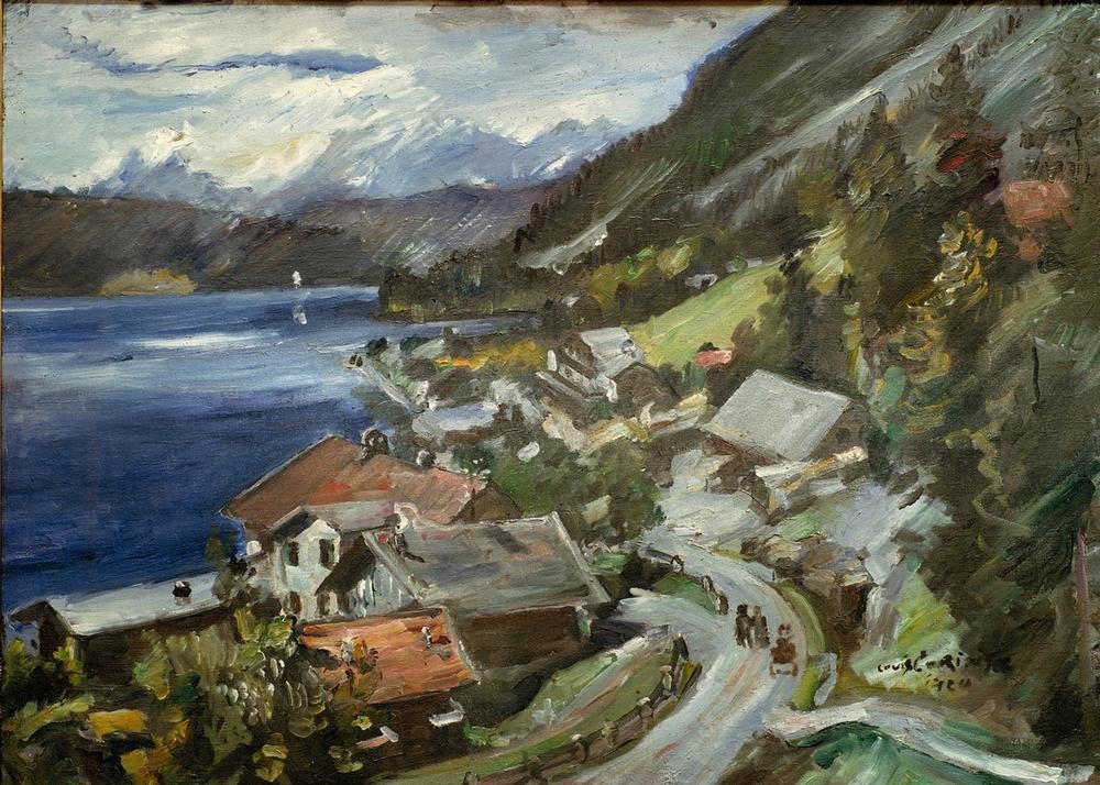 Lovis Corinth, Walchensee, Serpentine (Deutsche Kunst,Dorf,Gebirge,Landschaft,Strasse (Allgemein),Impressionismus,See,Serpentine)