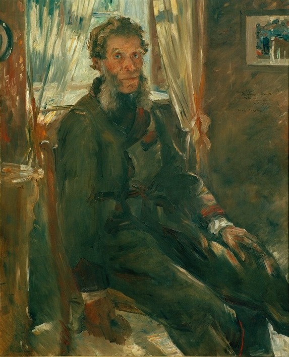 Lovis Corinth, Porträt des Ohm Friedrich Corinth (Deutsche Kunst,Mann,Mensch,Impressionismus,Bart,Portrait,Backenbart,Alter Mann,Sitzen,Kniestück)
