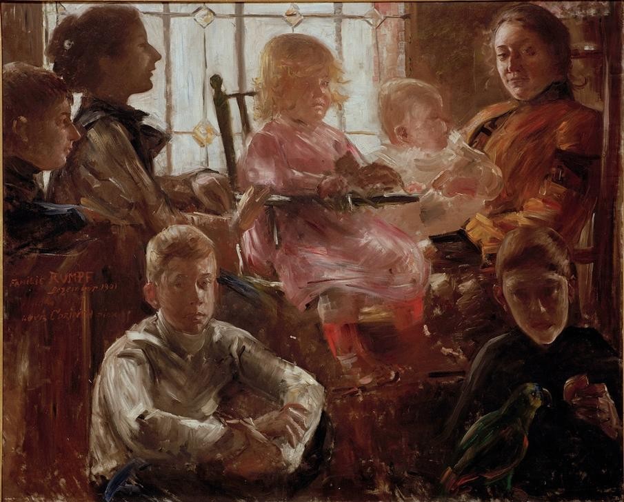 Lovis Corinth, Familie Rumpf (Baby,Deutsche Kunst,Familie,Geschwister,Gruppenbild,Kind,Kunst,Mädchen,Mensch,Mutter Und Kind,Papagei,Impressionismus,Kleinkind,Kind Und Tier,Knabe,Kinderreiche Familie,Künstlerfamilie,Jahrhundertwende)