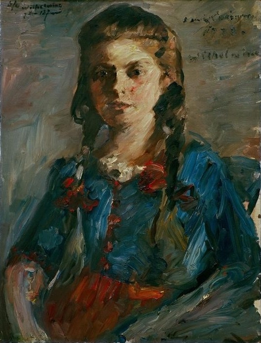 Lovis Corinth, Porträt Wilhelmine mit Zöpfen (Deutsche Kunst,Kind,Mädchen,Impressionismus,Portrait,Zopf,Jugendliche,Halbfigur,Person,Frisur)