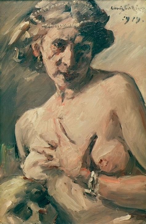 Lovis Corinth, Magdalena mit Perlenkette im Haar (Deutsche Kunst,Frau,Heilige,Religion,Impressionismus,Akt,Busen,Bibel,Portrait,Perlenkette,Haarschmuck,Halbfigur)