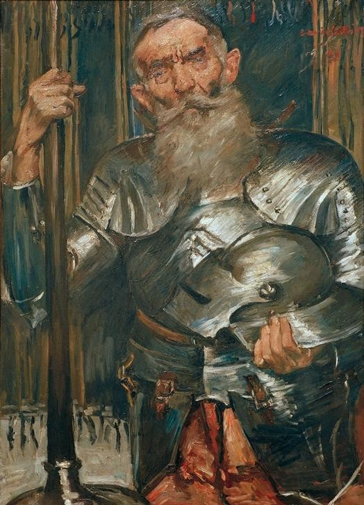 Lovis Corinth, Alter Mann in Ritterrüstung (Deutsche Kunst,Geschichte,Mann,Ritter,Rittertum,Rüstung (Schutzkleidung),Impressionismus,Portrait,Alter Mann,Halbfigur)