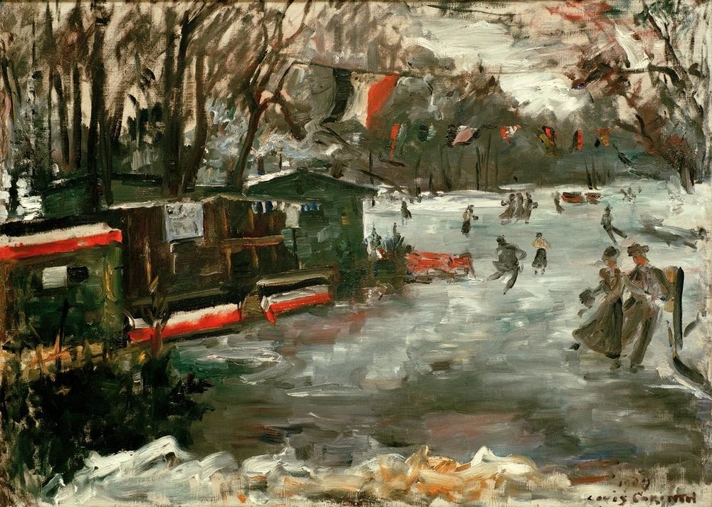 Lovis Corinth, Eisbahn im Berliner Tiergarten (Deutsche Kunst,Eislauf,Geographie,Landschaft,Winter,Impressionismus,See,Topographie)