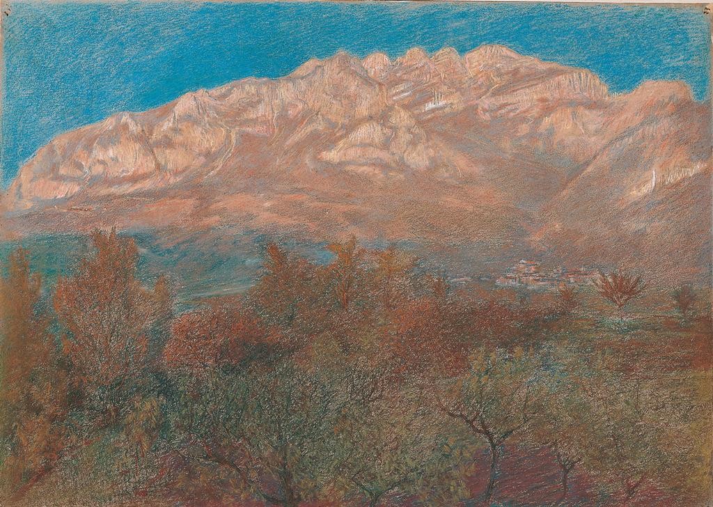 Gaetano Previati, Resegone (Landschaft, Berge, Dorf, Panorama, Symbolismus, Malerei, Klassische Moderne, Wunschgröße, Wohnzimmer,)