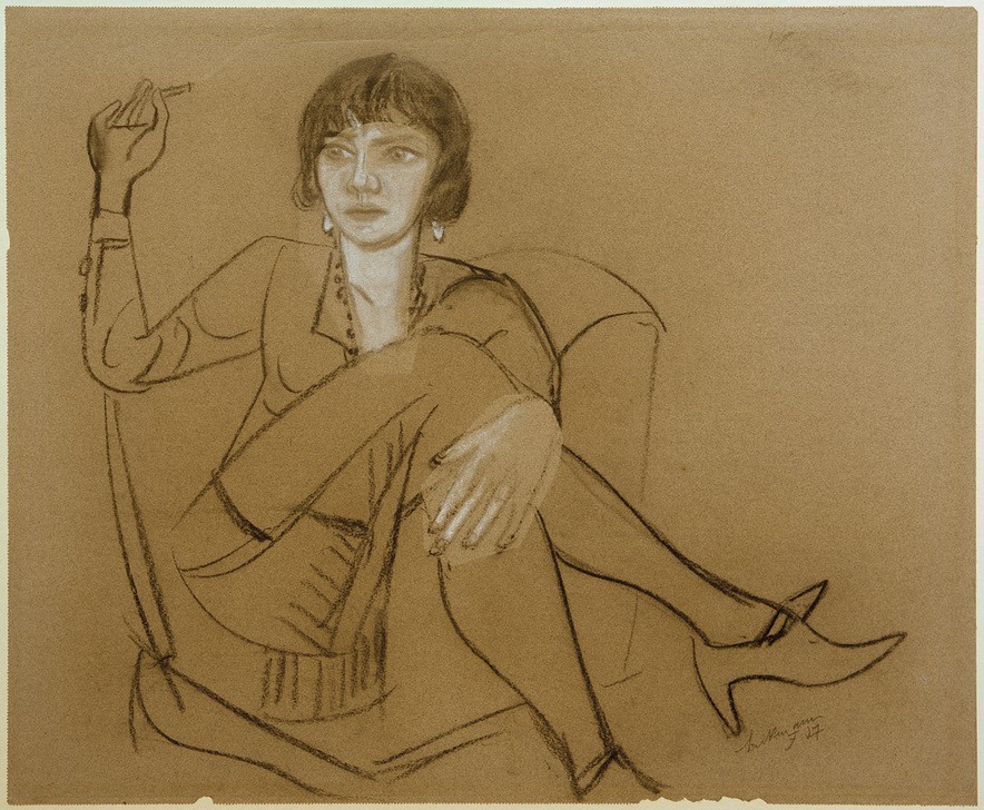 Max Beckmann, untitled (Portrait, sitzende Frau,  Zeichnung, Expressionismus, Klassische Moderne, Wunschgröße, Wohnzimmer, Treppenhaus, schwarz/weiß)