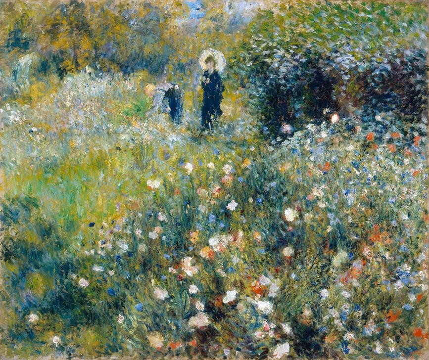 Pierre-Auguste Renoir, Femme avec parasol dans un jardin (Frau,Gärtner,Garten Und Park,Jahreszeiten,Kunst,Landschaft,Maler (Künstler),Mann,Menschen Im Park,Mensch,Freizeit,Sommer,Spaziergang,Impressionismus,Wiese,Sonnenschirm,Französische Kunst,Im Freien (Allgemein),Ziergarten,Menschen Im Garten,Frauenleben,Blum)