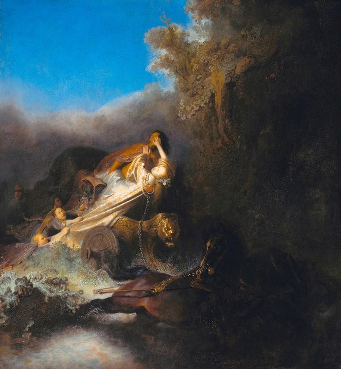 Rembrandt Harmenszoon van Rijn, Der Raub der Proserpina (Kunst,Mythologie,Entführung,Barock,Verteidigung (Abwehr),Frauenraub,Streitwagen,Niederländische Kunst,Holländische Kunst,Entsetzen,Festhalten,Pferdegespann,Griechisch-Römische Mythologie)