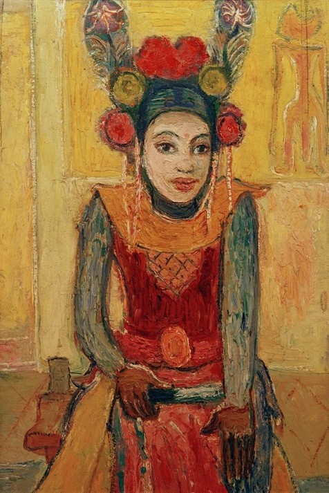 Robert Genin, Balinesin (II) (Deutsche Kunst,Frau,Kopfbedeckung,Kunst,Mensch,Tracht,Völkerkunde,Portrait,Russische Kunst,Kopfschmuck,Exotik,Kleidung (Allgemein),Junge Frau,Kniestück,Land Und Leute)