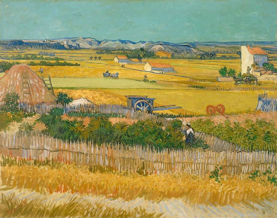 Vincent van Gogh, Die Ernte (Ackerbau,Ernte,Getreideanbau,Kunst,Landschaft,Impressionismus,Getreide,Niederländische Kunst,Karren,Getreidefeld,Landwirtschaft)