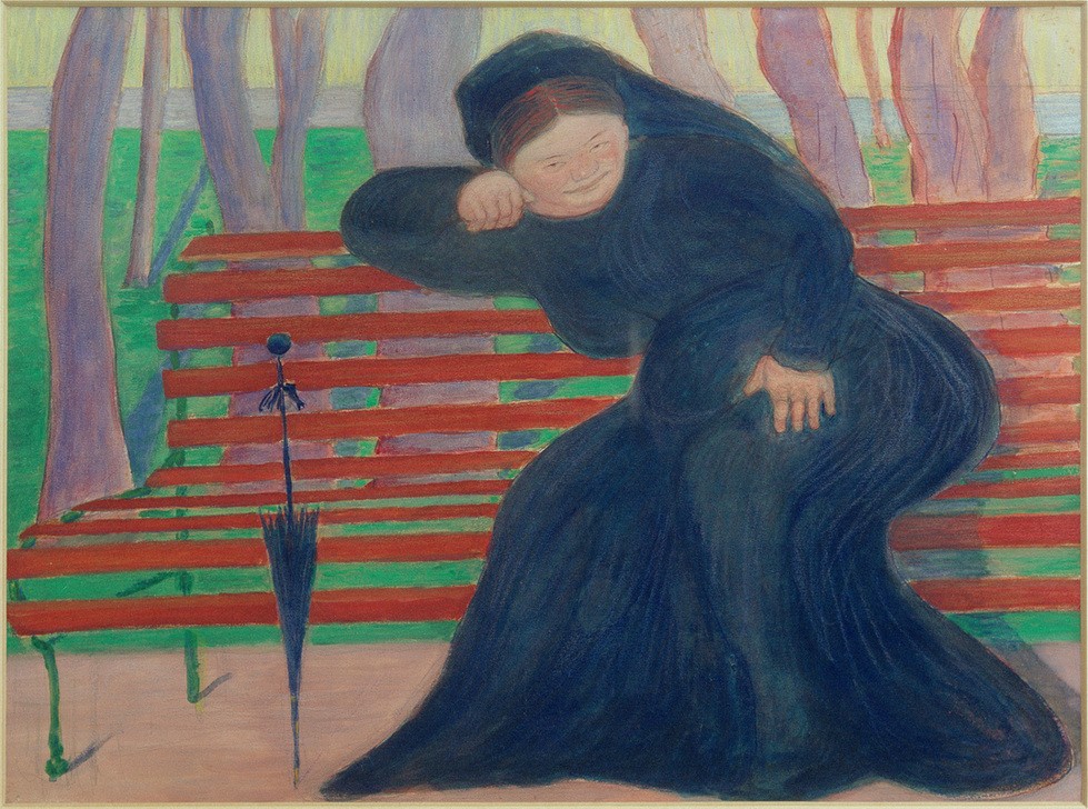 Marianne von Werefkin, Witwe auf der Bank (Frau,Gesellschaft,Kunst,Mensch,Bank (Sitzgelegenheit),Witwe,Trauer,Frauenkunst,Portrait,Depression,Expressionismus,Der Blaue Reiter,Einsamkeit,Russische Kunst,Trauerkleidung,Im Freien (Allgemein),Kleidung (Allgemein),Frauenleben,Sitzen,Gefühl (Stimmung),K)