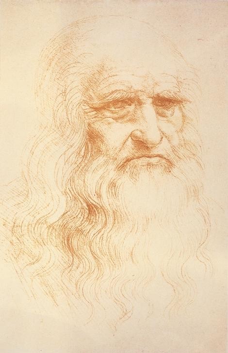 Leonardo da Vinci, Selbstbildnis (Autoportrait, Erfinder, Genie, Universalgenie, Naturwissenschaftler,  Selbstbildnis, Renaissance Alter Mann, Persönlichkeiten, Klassiker, Zeichnung, Atelier, Treppenhaus, Wohnzimmer,  Wunschgröße)