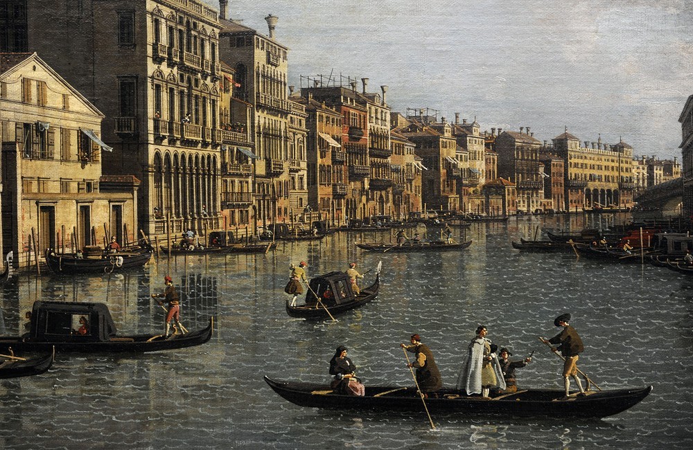 Giovanni Antonio Canaletto, Grand Canal (Architektur,Palazzi, Canal Grande, Gondeln, Boote, Traghetto, Wunschgröße, Malerei, Venedig, Städte, Italien, Klassiker, Wohnzimmer, bunt)