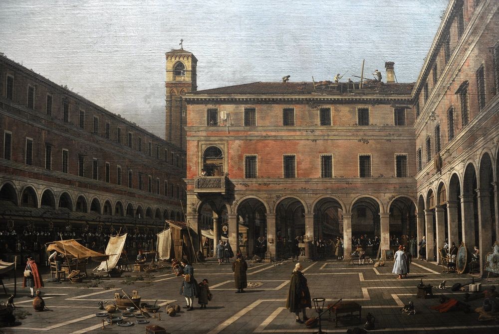 Giovanni Antonio Canaletto, Campo di Rialto (Architektur, Palazzi, Platz, Rialto, Markt, Gesellschaft, Wunschgröße, Malerei, Venedig, Städte, Italien, Klassiker, Wohnzimmer, bunt)